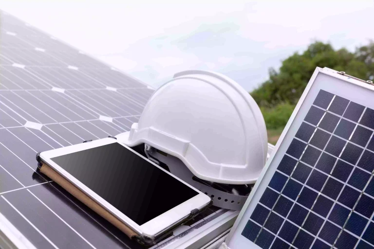 solar-photovoltaic-panels-station-checks-with-tablet-computer